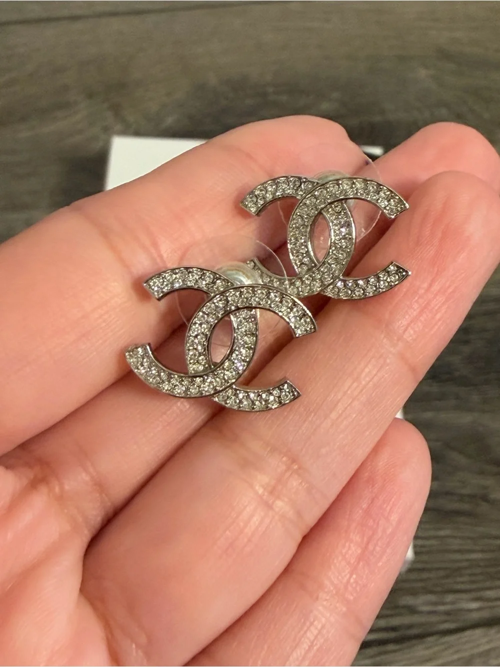 Chanel‎ CC Classic Silver Crystal Stud Earrings